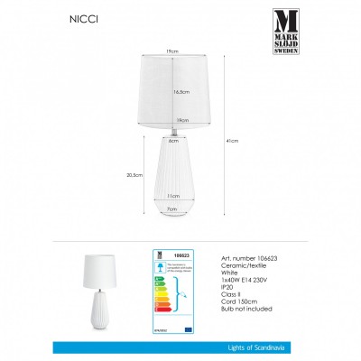 Настільна лампа MarkSlojd Sweden NICCI Table 1L White 106623