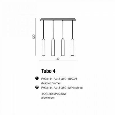 Підвісний світильник AZzardo TUBO 4 WHITE AZ1239 Підвісний світильник AZzardo TUBO 4 WHITE AZ1239