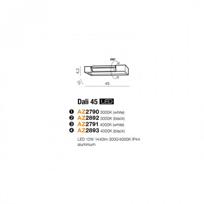 Бра AZzardo DALI 45 3000K WHITE AZ2790