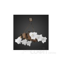 Люстра дерев'яна Балка - Брус - Плафон на ланцюгу 6 ламп, дерево венге, метал бронза патина, плафон скло, D-43см, ФС 067