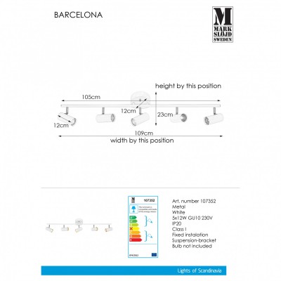 Спот MarkSlojd Sweden BARCELONA Ceiling 5L White 107352