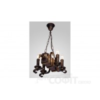Люстра деревянная Балка - Вензель - Свеча на цепи 4 лампы, дерево венге, металл патина бронза, свеча, D-33см, ФС3249