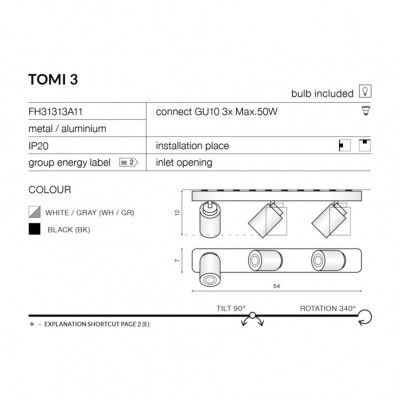 Бра - спот AZzardo TOMI 3 WHITE AZ0664