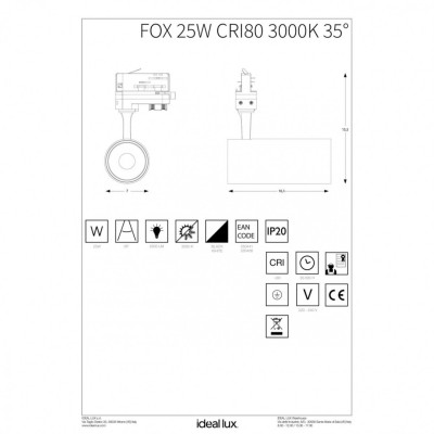 Трековий світильник Ideal Lux FOX 25W CRI80 35° 3000K BK 250441 Трековий світильник Ideal Lux FOX 25W CRI80 35° 3000K BK 250441
