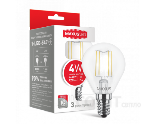 Лампа светодиодная G45 Maxus филамент LED-547 4W 3000K 220V E14