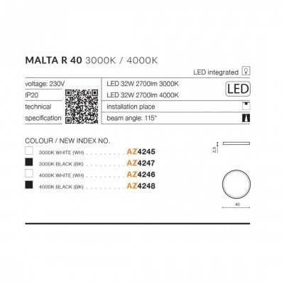Потолочный светильник AZzardo MALTA R 40 4000K WH AZ4246