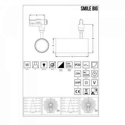 Трековый светильник Ideal Lux SMILE 30W CRI80 50° 4000K WH 190075