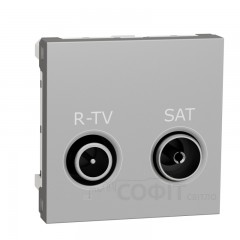 Розетка R-TV SAT прохідна, 2 модулі, алюміній, Unica New, NU345630 Schneider Electric
