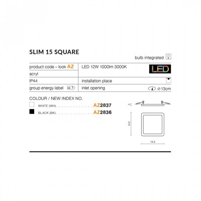 Точковий світильник AZzardo SLIM 15 SQUARE 4000K IP44 WHITE AZ4378