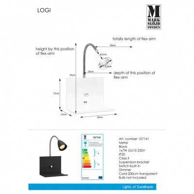 Бра MarkSlojd Sweden LOGI Wall 1L Black 107141