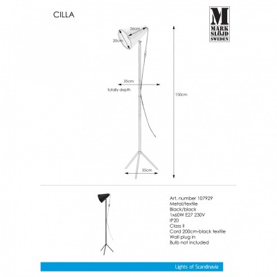 Торшер MarkSlojd Sweden CILLA Floor 1L Black/Black 107929