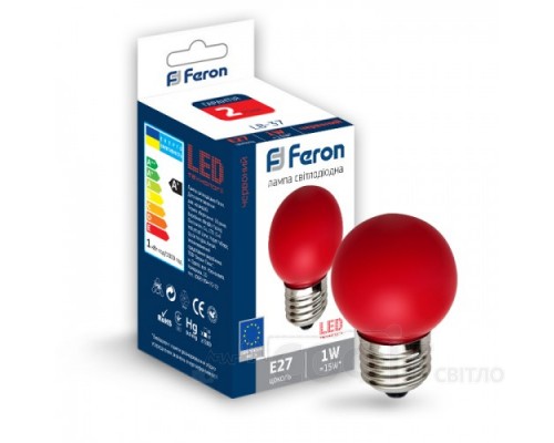 Лампа светодиодная G45 Feron LB-37 1W E27 красная