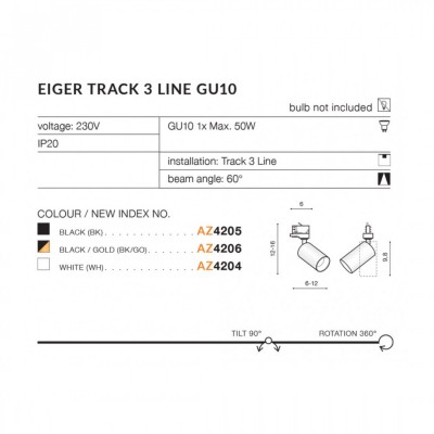 Трековий світильник AZzardo EIGER TRACK 3LINE GU10 BK AZ4205