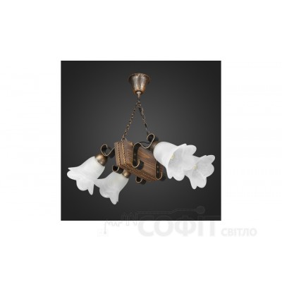 Люстра деревянная Балка - Брус - Плафон на цепи 4 лампы, дерево венге, металл патина бронза, плафон стекло, D-35см, ФС 066