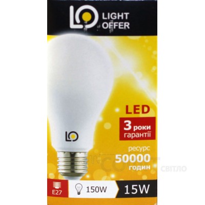 Лампа светодиодная A65 LightOffer LED-15-022 15W 4000K 220V E27