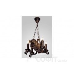 Люстра дерев'яна Балка - Вензель - Свічка на ланцюгу 4 лампи, дерево венге, метал патина бронза, свічка, D-33см, ФС3249