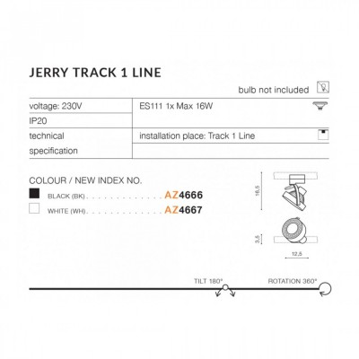 Трековый светильник AZzardo JERRY TRACK 1LINE WH AZ4667