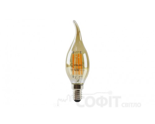 Лампа светодиодная C37 свеча на ветру Velmax Filament 4W E14 2200К 220V 21-42-39