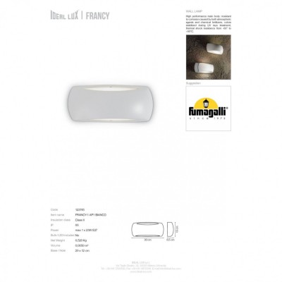 Архитектурное освещение Ideal Lux FRANCY-1 AP1 BIANCO 123745 Архитектурное освещение Ideal Lux FRANCY-1 AP1 BIANCO 123745