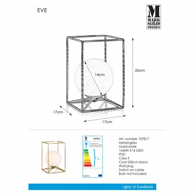 Настольная лампа MarkSlojd Sweden EVE Table 1L Gold/White 107817