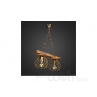 Люстра деревянная Брус Прямой на цепи 2 лампы, дерево состаренное, D-40см, ФС 018