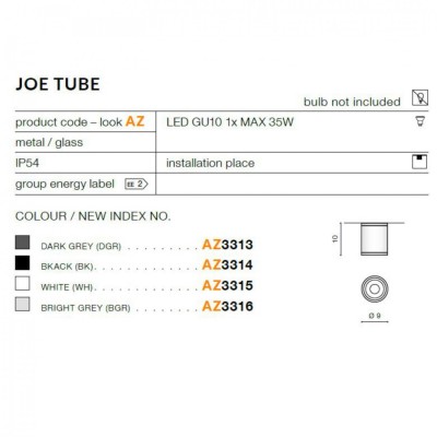 Точковий світильник AZzardo JOE TUBE WHITE AZ3315