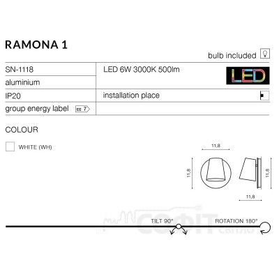 Настінний світильник AZzardo RAMONA 1 SWITCH AZ2565 Black LED