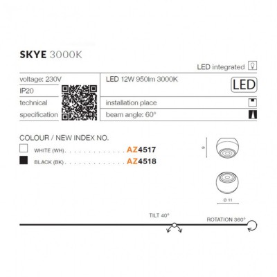 Трековый светильник AZzardo SKYE 3000K BK AZ4518