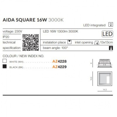 Точковий світильник AZzardo AIDA SQUARE 9W 3000K BK AZ4227