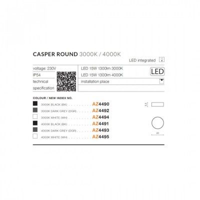 Стельовий світильник AZzardo CASPER ROUND 3000K WH AZ4494
