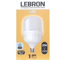 Лампа світлодіодна LED Lebron L-A80 20W E27 6500K 220V 1800Lm 11-18-12-1