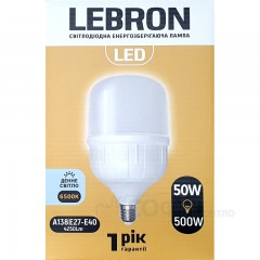 Лампа светодиодная LED Lebron L-A138 50W E27 6500K 220V 4250Lm 11-18-27