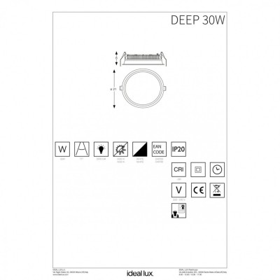 Точковий світильник Ideal Lux DEEP 30W 3000K 248783 Точковий світильник Ideal Lux DEEP 30W 3000K 248783