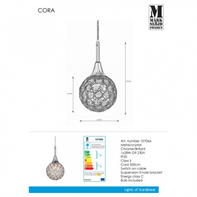 Люстра MarkSlojd Sweden CORA Pendant 1L Chrome/Brilliant 107066 Люстра MarkSlojd Sweden CORA Pendant 1L Chrome/Brilliant 107066