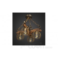 Люстра деревянная Коромысло на цепи 4 лампы, дерево состаренное, D-51см, ФС 017