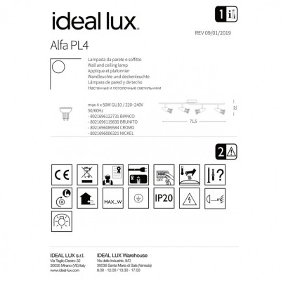 Спот Ideal Lux ALFA PL4 BRUNITO 119830 Спот Ideal Lux ALFA PL4 BRUNITO 119830