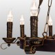Люстра деревянная Колесо на цепи 8 ламп, дерево венге, металл патина бронза, D-70см, ФС 114