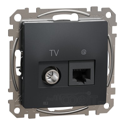 Розетка TV + компьютерная RJ45 кат. 6 UTP, чорний, Sedna Design & Elements SDD114469T, Schneider Electric