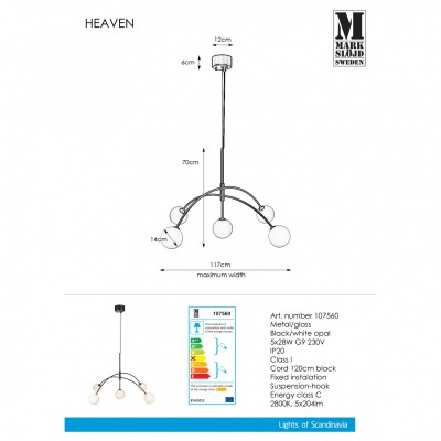 Люстра MarkSlojd Sweden HEAVEN Pendant 5L Black/Opal 107560